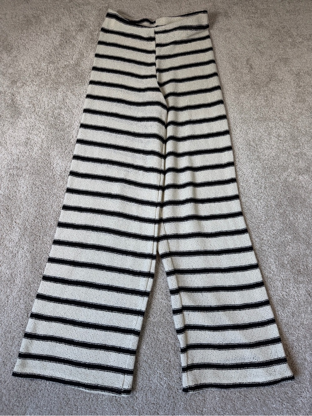 Zara Black And White Striped Crochet Open-Knit Wide-Leg Pants Size Small